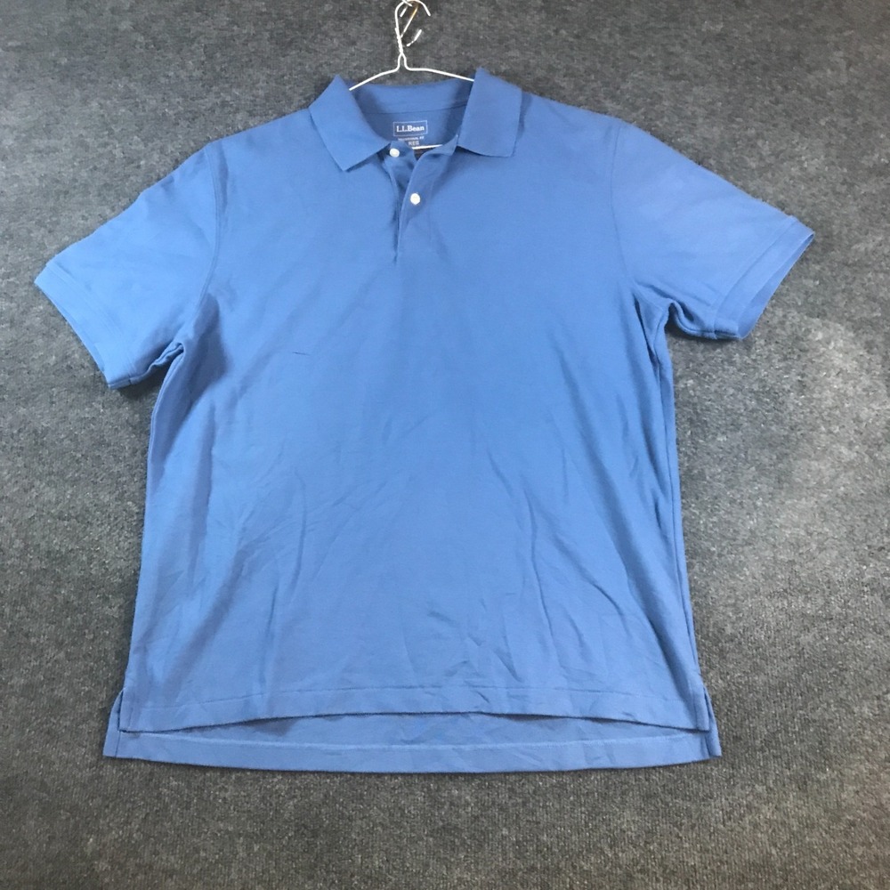 L.L.Bean Polo Shirt Mens Large Reg Blue Cotton Collared Traditional Fit Sports